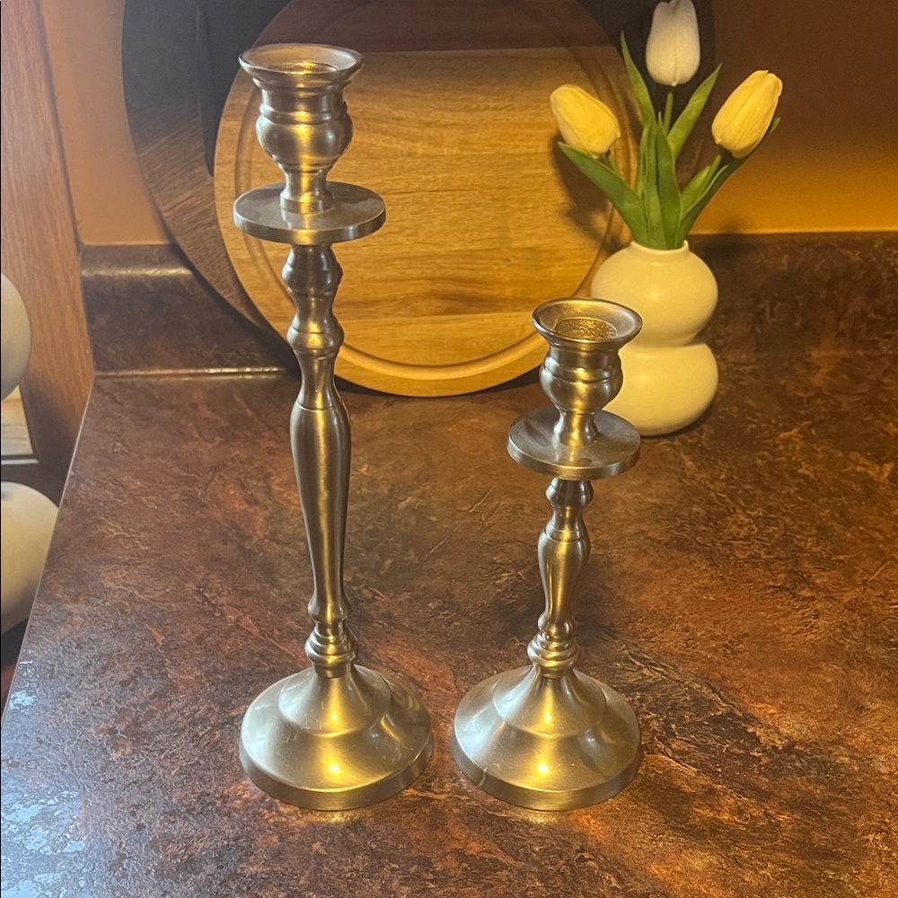 Polished Silver Metal Candlestick Pair - Home Accents